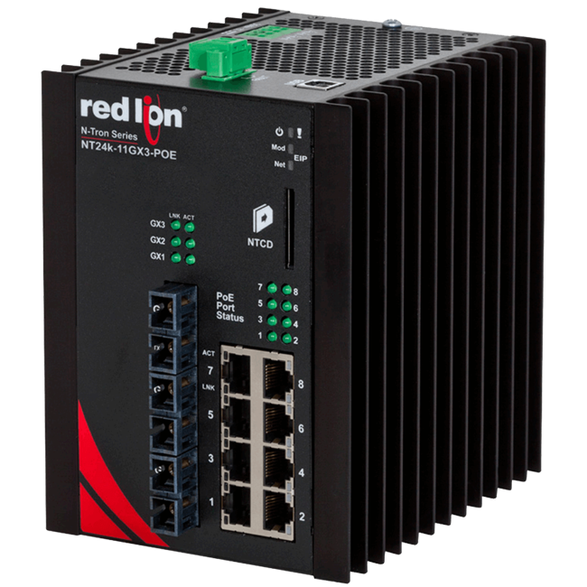 Red Lion Industrial PoE+ Switch, NT24k-11GX3-POE